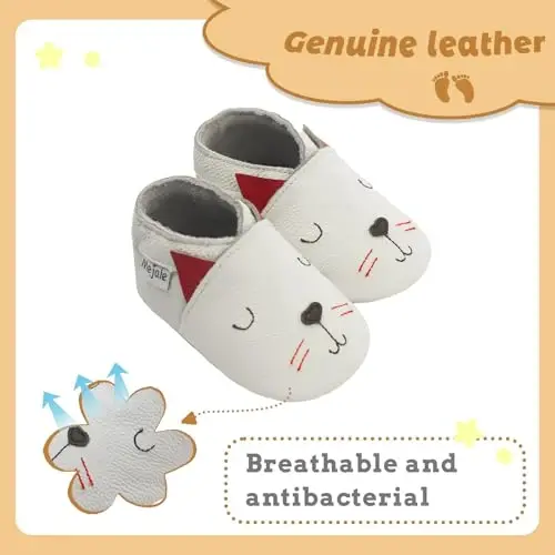 Mejale Baby Shoes Soft Sole Leather Crawling Moccasins Cartoon Stars Infant Toddler First Walker Slippers - 2