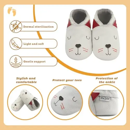 Mejale Baby Shoes Soft Sole Leather Crawling Moccasins Cartoon Stars Infant Toddler First Walker Slippers - 4
