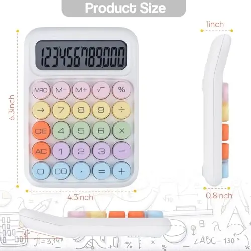 Mechanical Pushbutton Calculator,12 Digit Large LCD Display,Big Buttons Easy to Press,Colorful Candy Calculator,Automatic Sleep,with Battery.for Office,School, Home. (White) - 3