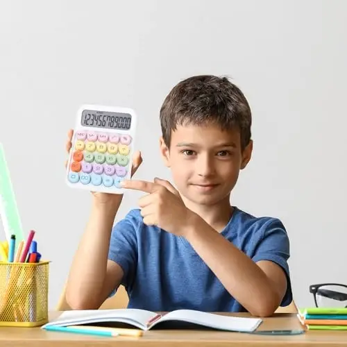 Mechanical Pushbutton Calculator,12 Digit Large LCD Display,Big Buttons Easy to Press,Colorful Candy Calculator,Automatic Sleep,with Battery.for Office,School, Home. (White) - 7