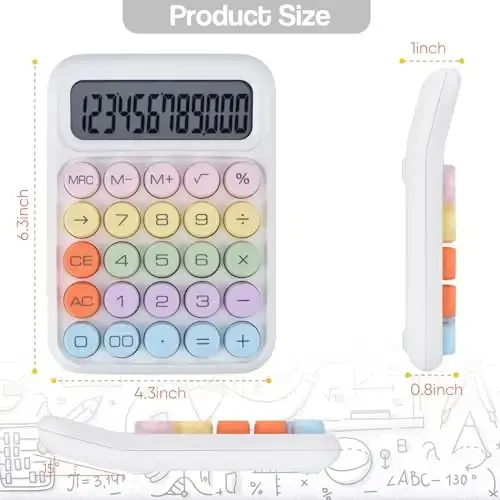 Mechanical Pushbutton Calculator,12 Digit Large LCD Display,Big Buttons Easy to Press,Colorful Candy Calculator,Automatic Sleep,with Battery.for Office,School, Home. (White) - 3