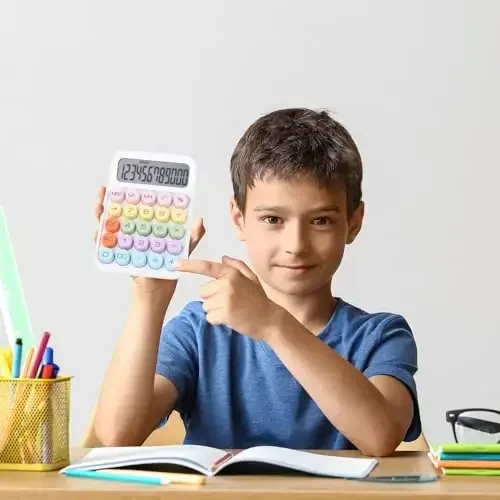 Mechanical Pushbutton Calculator,12 Digit Large LCD Display,Big Buttons Easy to Press,Colorful Candy Calculator,Automatic Sleep,with Battery.for Office,School, Home. (White) - 7