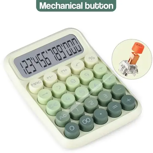 Mechanical Pushbutton Calculator,12 Digit Large LCD Display,Big Buttons Easy to Press,Colorful Candy Calculator,Automatic Sleep,with Battery.for Office,School, Home. (Green) - HOLOTIOEE (1)