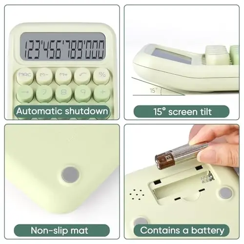 Mechanical Pushbutton Calculator,12 Digit Large LCD Display,Big Buttons Easy to Press,Colorful Candy Calculator,Automatic Sleep,with Battery.for Office,School, Home. (Green) - 4