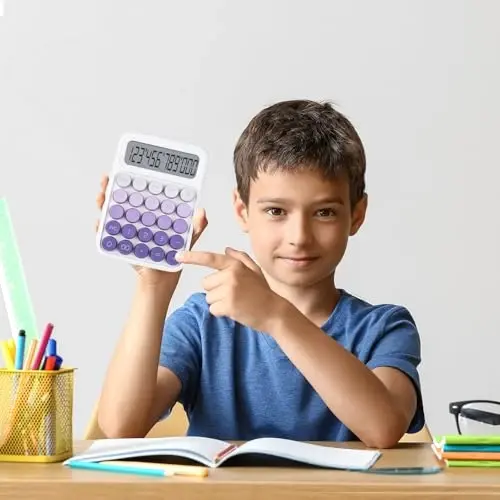 Mechanical Pushbutton Calculator,12 Digit Large LCD Display,Big Buttons Easy to Press,Colorful Candy Calculator,Automatic Sleep,with Battery.for Office,School, Home. (Violet) - 7