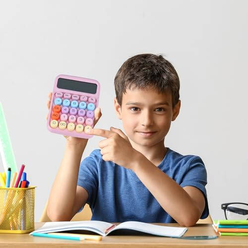 Mechanical Pushbutton Calculator,12 Digit Large LCD Display,Big Buttons Easy to Press,Colorful Candy Calculator,Automatic Sleep,with Battery.for Office,School, Home. (Pink) - 7