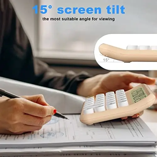 Mechanical Calculator 12 Digit Extra Large 5-Inch LCD Display, DECKLIT Battery Desk Calculator, Big Buttons Easy to Press Use as Office Calculators Desktop, 15°Tilt Screen for Kids Calculator(Cream) - DECKLIT (1)