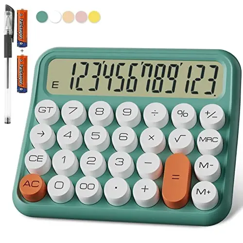 Mechanical Calculator 12 Digit Extra Large 5-Inch LCD Display, DECKLIT Battery Desk Calculator, Big Buttons Easy to Press Use as Office Calculators Desktop, 15°Tilt Screen for Kids Calculator(Green) - DECKLIT