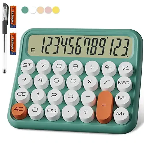 Mechanical Calculator 12 Digit Extra Large 5-Inch LCD Display, DECKLIT Battery Desk Calculator, Big Buttons Easy to Press Use as Office Calculators Desktop, 15°Tilt Screen for Kids Calculator(Green) 