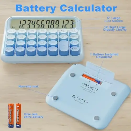 Mechanical Calculator 12 Digit Extra Large 5-Inch LCD Display, DECKLIT Battery Desk Calculator, Big Buttons Easy to Press Use as Office Calculators Desktop, 15°Tilt Screen for Kids Calculator(Green) - 4
