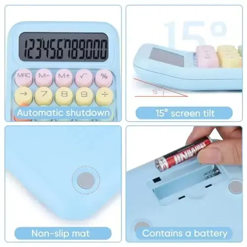 Mechanical Pushbutton Calculator,12 Digit Large LCD Display,Big Buttons Easy to Press,Colorful Candy Calculator,Automatic Sleep,with Battery.for Office,School, Home. (Blue) - 4