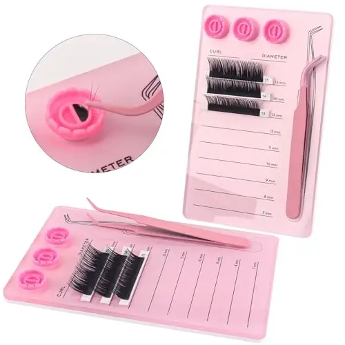 Mekupeu Acrylic Eyelash Extension Pallet Kits, Grafting False Eyelash Organizer Extension Pad Lash Tray,Magnetic Tweezer Holder - Durable Eyelash Extension Storage Organizer. (#4) - 4