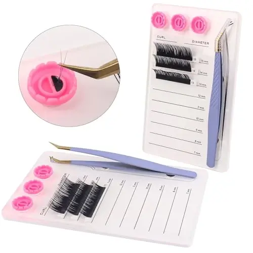 Mekupeu Acrylic Eyelash Extension Pallet Kits, Grafting False Eyelash Organizer Extension Pad Lash Tray,Magnetic Tweezer Holder - Durable Eyelash Extension Storage Organizer (White Sets) - 4