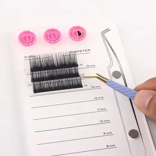 Mekupeu Acrylic Eyelash Extension Pallet Kits, Grafting False Eyelash Organizer Extension Pad Lash Tray,Magnetic Tweezer Holder - Durable Eyelash Extension Storage Organizer (White Sets) - 6