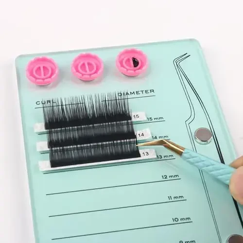 Mekupeu Acrylic Eyelash Extension Pallet Kits, Grafting False Eyelash Organizer Extension Pad Lash Tray,Magnetic Tweezer Holder - Durable Eyelash Extension Storage Organizer(Green sets) - 6