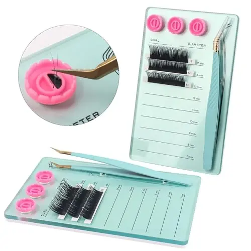 Mekupeu Acrylic Eyelash Extension Pallet Kits, Grafting False Eyelash Organizer Extension Pad Lash Tray,Magnetic Tweezer Holder - Durable Eyelash Extension Storage Organizer(Green sets) - 4