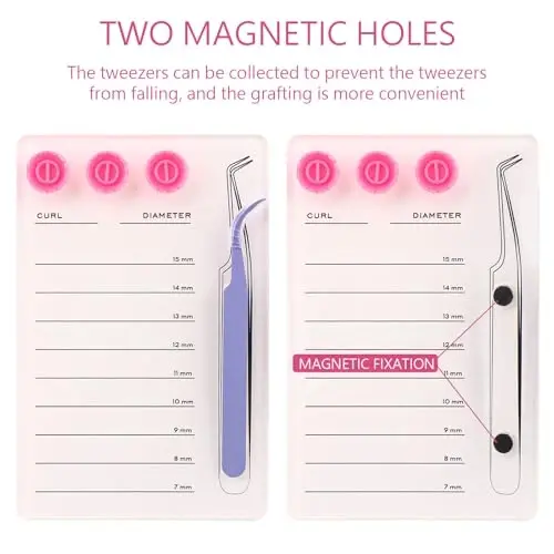Mekupeu Acrylic Magnetic Tweezer Eyelash Grafting Pallet Kits | Scale Glue Cups Grafting False Eyelash Organizer Extension Storage Gasket Pads (#6) - 6