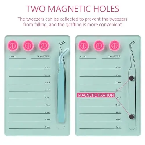 Mekupeu Acrylic Magnetic Tweezer Eyelash Grafting Pallet Kits | Scale Glue Cups Grafting False Eyelash Organizer Extension Storage Gasket Pads(#5) - 6