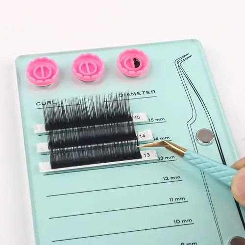 Mekupeu Acrylic Eyelash Extension Pallet Kits, Grafting False Eyelash Organizer Extension Pad Lash Tray,Magnetic Tweezer Holder - Durable Eyelash Extension Storage Organizer(Green sets) - 6