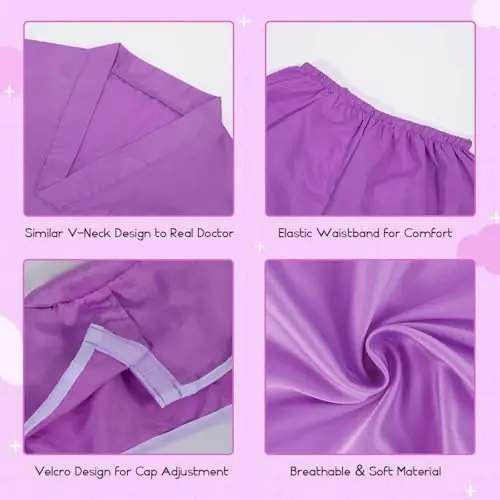 Meland Doctor Costume for Girls - Kids Scrubs with Lab Coat & Carry Bag, Doctor Dress Up for Halloween, Career Day Role Play - 4