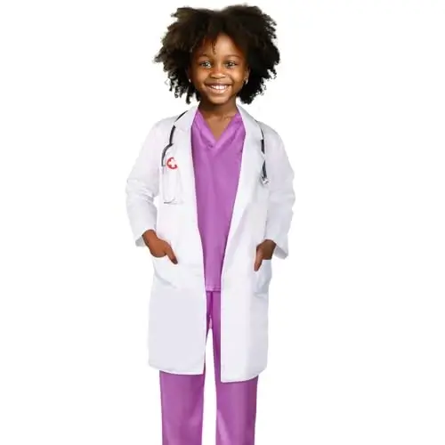 Meland Doctor Costume for Girls - Kids uchun tibbiy kiyimlar, laboratoriya xalati va sumkasi bilan, Halloween uchun shifokor kostyumi, kasb kuni uchun rolli o'yin 
