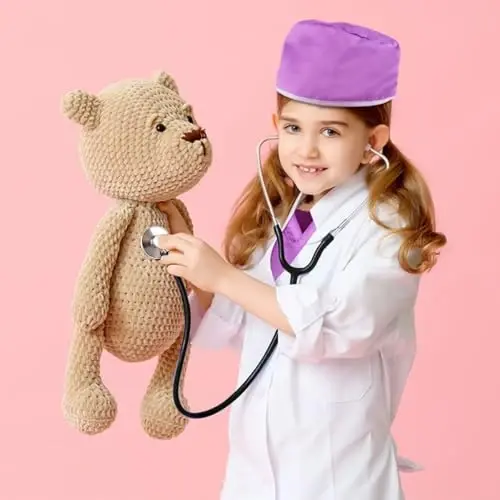 Meland Doctor Costume for Girls - Kids uchun tibbiy kiyimlar, laboratoriya xalati va sumkasi bilan, Halloween uchun shifokor kostyumi, kasb kuni uchun rolli o'yin - 5