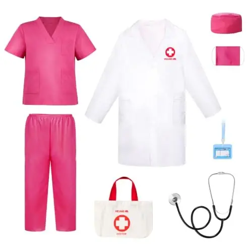 Meland Doctor Costume for Kids 3-10, Kids Pretend Play Doctor Dress Up with Medical Toys, Career Exploration Role Play Toy - MELAND