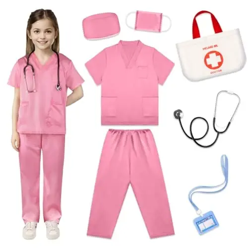 Meland Doctor Costume for Kids 3-10, Kids Pretend Play Doctor Dress Up with Medical Toys, Career Exploration Role Play Toy - MELAND