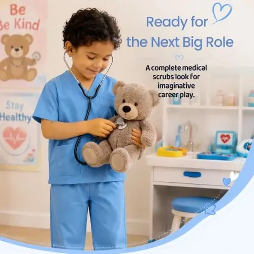 Meland Doctor Costume for Kids 3-10, Pretend Play Career Dress Up with Bag | Career exploration gift for boys girls Halloween, birthday, every day dress up, confortable for active kids - 2