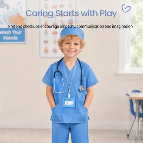 Meland Doctor Costume for Kids 3-10, Pretend Play Career Dress Up with Bag | Career exploration gift for boys girls Halloween, birthday, every day dress up, confortable for active kids - 4