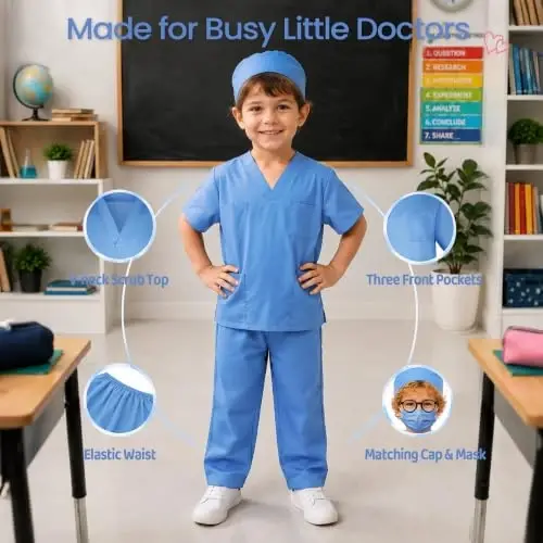 Meland Doctor Costume for Kids 3-10, Pretend Play Career Dress Up with Bag | Career exploration gift for boys girls Halloween, birthday, every day dress up, confortable for active kids - 6