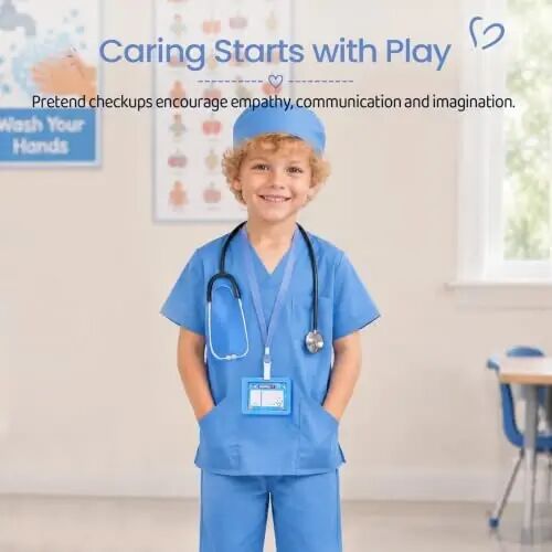 Meland Doctor Costume for Kids 3-10, Pretend Play Career Dress Up with Bag | Career exploration gift for boys girls Halloween, birthday, every day dress up, confortable for active kids - 4