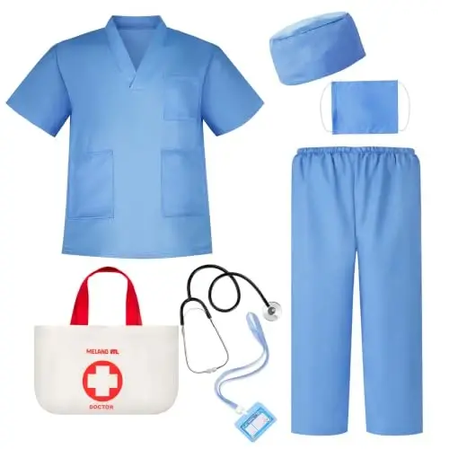 Meland Doctor Costume for Kids 3-10, Pretend Play Career Dress Up with Bag | Career exploration gift for boys girls Halloween, birthday, every day dress up, confortable for active kids - MELAND