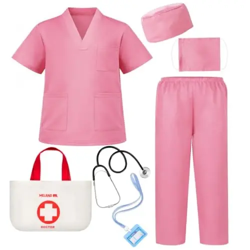 Meland Doctor Costume for Kids 3-10, Pretend Play Career Dress Up with Bag | Career exploration gift for boys girls Halloween, birthday, every day dress up, confortable for active kids - 1