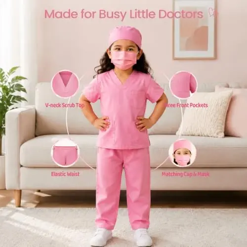Meland Doctor Costume for Kids 3-10, Pretend Play Career Dress Up with Bag | Career exploration gift for boys girls Halloween, birthday, every day dress up, confortable for active kids - 6