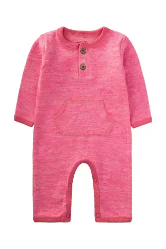 Melange Kangaroo Pocket Jumpsuit 0-3 Years Pink Melange-PINK MELANGE - 1