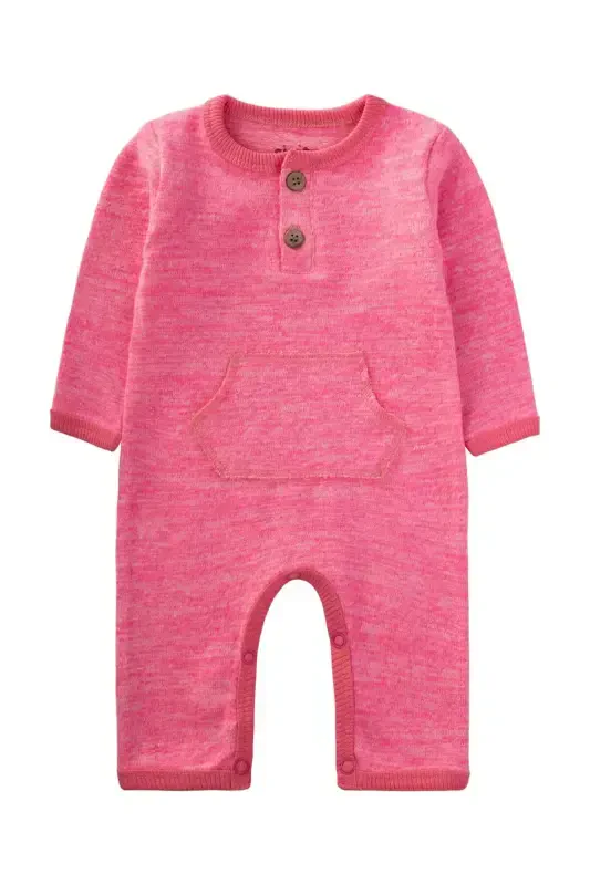 Melange Kangaroo Pocket Jumpsuit 0-3 Years Pink Melange-PINK MELANGE - 1