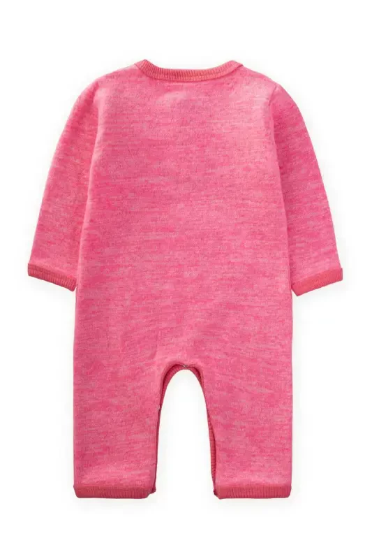 Melange Kangaroo Pocket Jumpsuit 0-3 Years Pink Melange-PINK MELANGE - 2