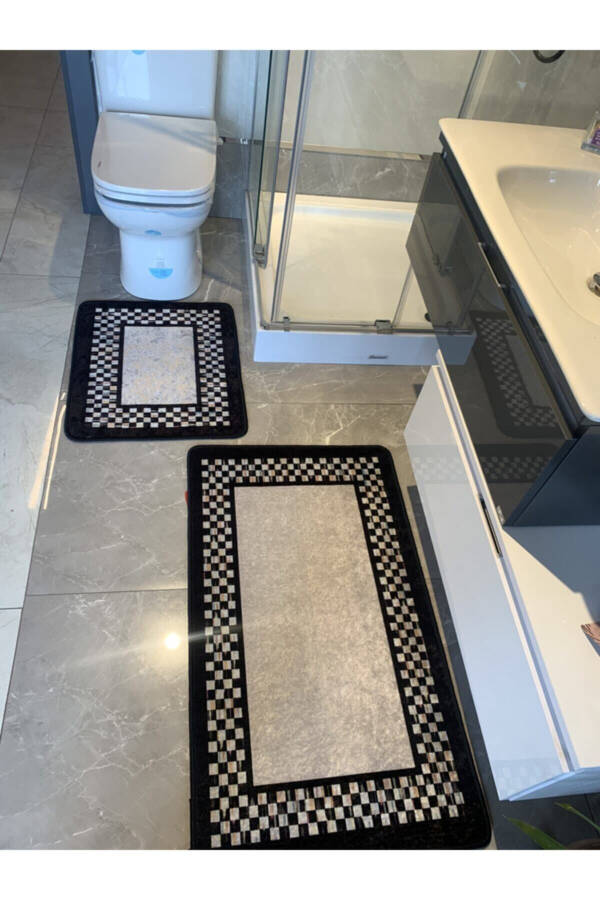 Melany Damalı 2 li Lateks Taban Banyo Paspas Takımı (60X50 - 60X100) - 1