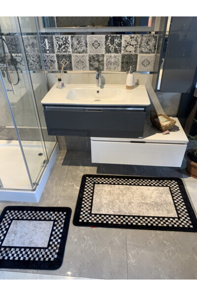 Melany Damalı 2 li Lateks Taban Banyo Paspas Takımı (60X50 - 60X100) - BRILLANT (1)