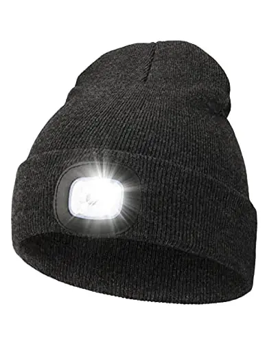 MELASA Unisex Hat with Light, USB Rechargeable Hands Free Headlamp LED Beanie, Winter Gifts for Men Dad Father Husband Him - 1