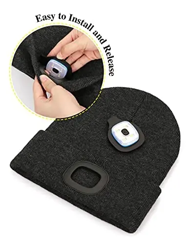 MELASA Unisex Hat with Light, USB Rechargeable Hands Free Headlamp LED Beanie, Winter Gifts for Men Dad Father Husband Him - 4