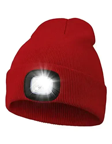 MELASA Unisex Hat with Light, USB Rechargeable Hands Free Headlamp LED Beanie, Winter Gifts for Men Dad Father Husband Him 