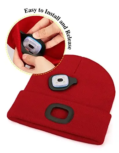 MELASA Unisex Hat with Light, USB Rechargeable Hands Free Headlamp LED Beanie, Winter Gifts for Men Dad Father Husband Him - 4