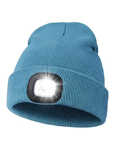 MELASA Unisex Hat with Light, USB Rechargeable Hands Free Headlamp LED Beanie, Winter Gifts for Men Dad Father Husband Him - MELASA