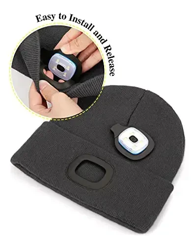 MELASA Unisex Hat with Light, USB Rechargeable Hands Free Headlamp LED Beanie, Winter Gifts for Men Dad Father Husband Him - 4