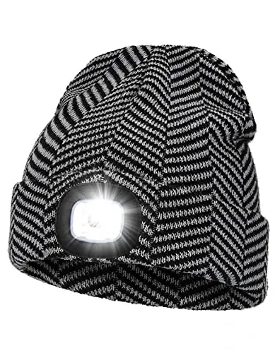 MELASA Unisex Hat with Light, USB Rechargeable Hands Free Headlamp LED Beanie, Winter Gifts for Men Dad Father Husband Him - 1