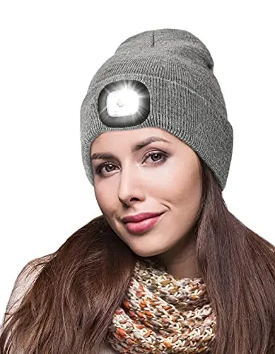 MELASA Unisex Hat with Light, USB Rechargeable Hands Free Headlamp LED Beanie, Winter Gifts for Men Dad Father Husband Him - 5