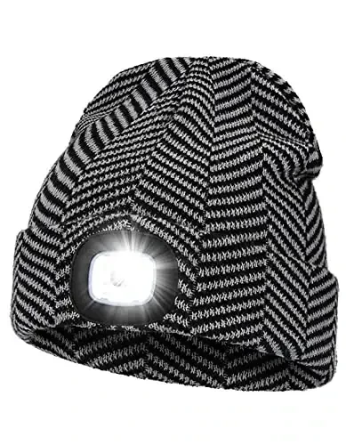 MELASA Unisex Hat with Light, USB Rechargeable Hands Free Headlamp LED Beanie, Winter Gifts for Men Dad Father Husband Him - MELASA
