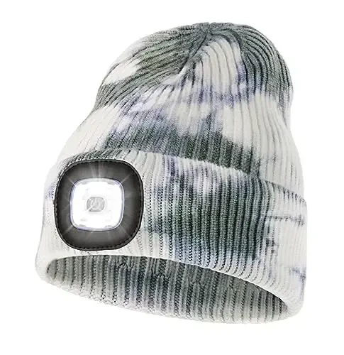MELASA Unisex Hat with Light, USB Rechargeable Hands Free Headlamp LED Beanie, Winter Gifts for Men Dad Father Husband Him 